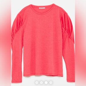 NWT Zara Pink Salmon Ruched Long Sleeve Relaxed‎ Cute Shirt Top Blouse Small S